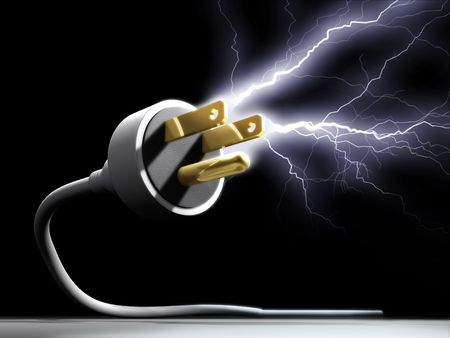 Picture of a plug emitting ray, in the dark ambience.