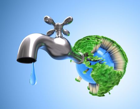 Concept of waste water in the world. Scarce water make the grass die and all life on the Earth.の写真素材