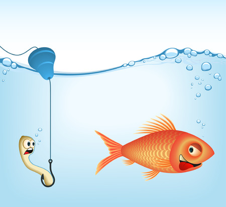 The fish and earthworm. Concept of fishery. It's a VECTOR Image. Add or remove details.のイラスト素材