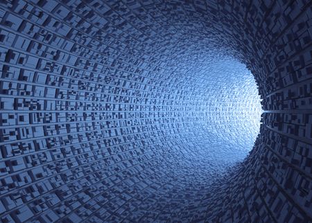 Futuristic Tunnel / Technology Concept. Inside a futuristic tube (tunnel) with light at the end of the curve.の写真素材