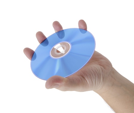 Hand holding a disc of digital media. Concept of information, storage, music and technologies.の写真素材