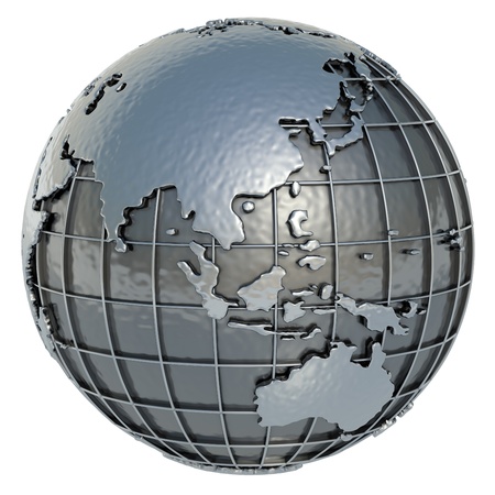Asia Oceania Planet Earth made of metal on a white background Asia Oceania Planet Earth made of metal on a white background