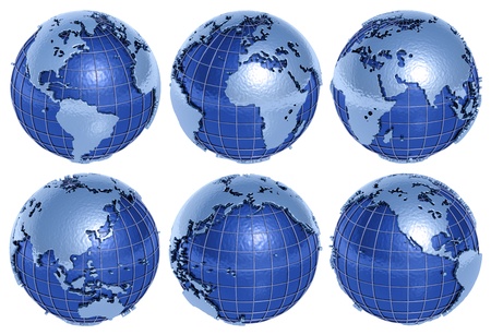 The globe of the Planet Earth in six sides on a white background. The globe of the Planet Earth in six sides on a white background.