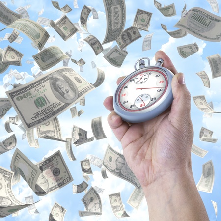 Time is money. Stopwatch pointing the time to earn money.