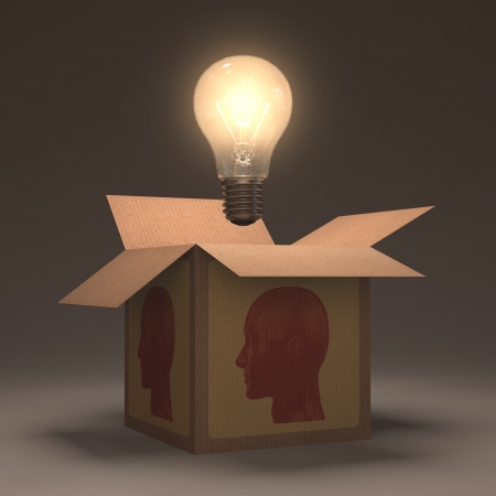 The lamp out of the box. Concept of open your mind.の写真素材