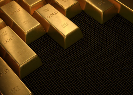 Gold bars on black surface. Your text in space without gold.の写真素材