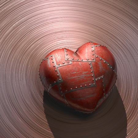 Heart made of steel plates attached with rivets. Clipping path included.の写真素材