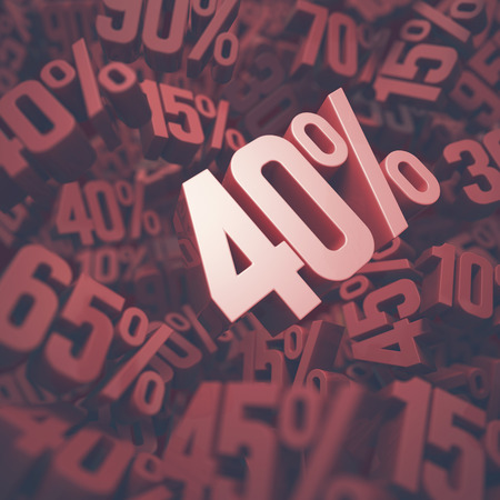 3D image concept of forty percent discount. Clipping path included.の写真素材