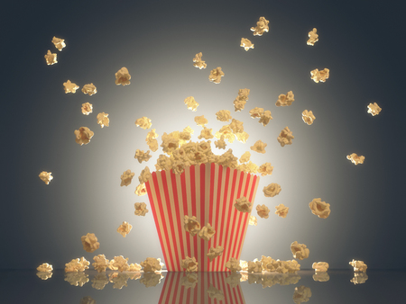 Popcorn exploding out of the striped package. Clipping path included.の写真素材