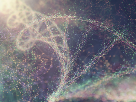 3D illustration. Dna helix connected by nodes and connections colored.の写真素材