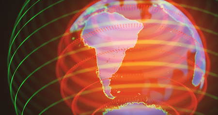 3D illustration. Hologram of planet earth in warm colors. South America in focus.の写真素材