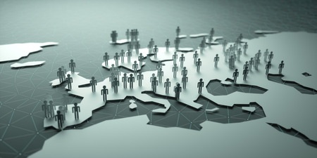 Europe Population. 3D illustration of people on the map, representing the country's demography.の写真素材