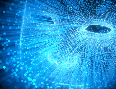 3D illustration. Human face stylized in fiber optics in a concept of technology and human evolution.