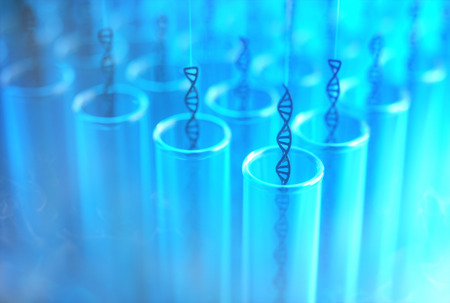 3D illustration. Several dna being withdrawn from the test tubes. Concept image of genetic cloning.の写真素材