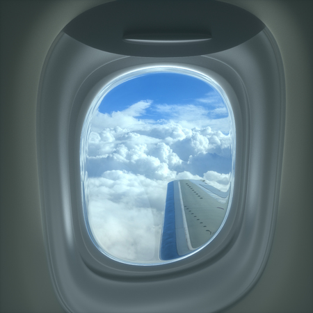 View from inside the airplane, through the open window.