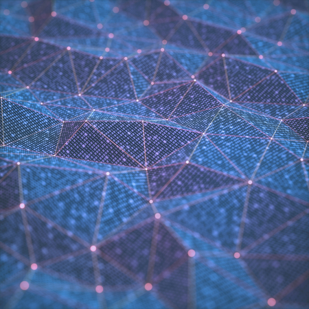 3D illustration, abstract background, technology concept. Binary surfaces interconnected by...