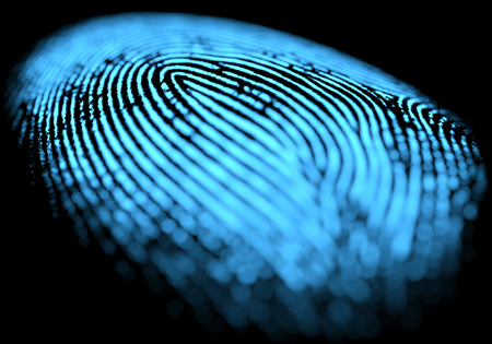 3D illustration. 3D holographic fingerprint on black backgroundの写真素材
