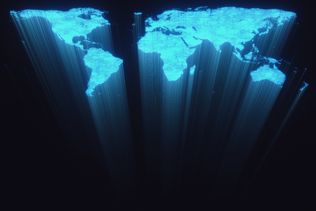 3D illustration. Map of the world in form of fiber optic cables.の写真素材