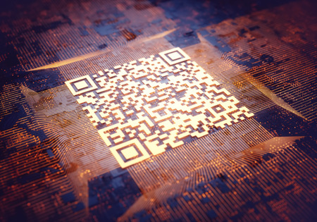 3d illustration, digital data image concept. Abstract background with quick response code on center.の写真素材