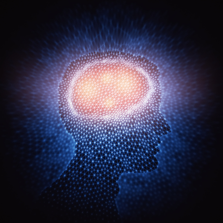 3D illustration. Human brain in a structure of polygonal connections representing the power of the...