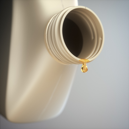 3D illustration. Last drop of oil falling from inside the container. Concept image of the oil industry and its refineries.の写真素材