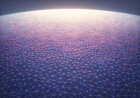 Concept image of technology and science. Abstract background of global connection, network exchange data between technology media computer, tablet and smartphone.の写真素材