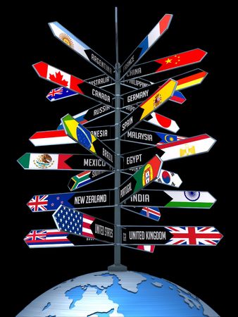 Planet earth with arrows indicating the direction of countries  Concept of Business Travel and Tourism around the World のeditorial素材
