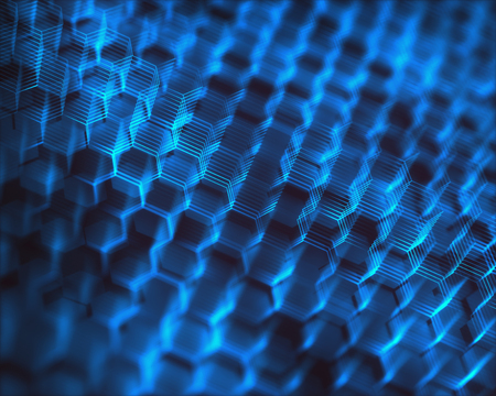 Conceptual abstract image with graphene structural connection. 3D illustration background.