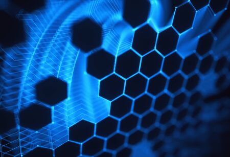 Three-dimensional mesh of lines and dots in abstract form in technology concept.