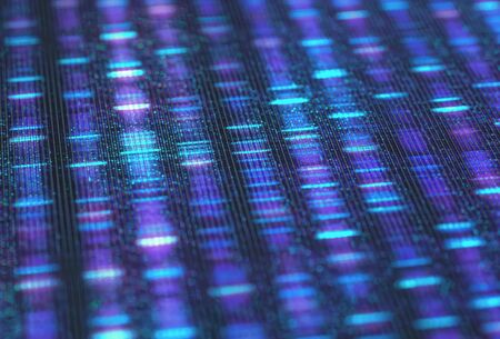 DNA code, Senger sequence in binary digital storage. 3D Illustration of a method of colored DNA sequencing.の写真素材