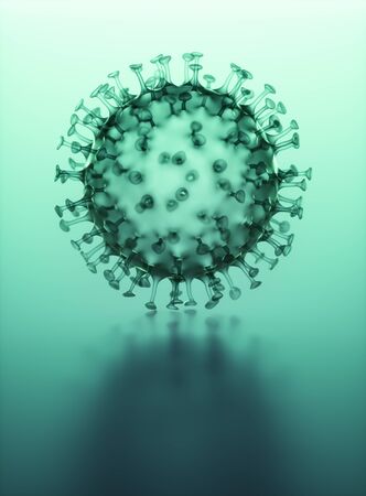 Viral structure. Viral particle is made up of a nucleus of nucleic acid (DNA or RNA) surrounded by a protein coat. Conceptual illustrative virus. 3D illustration.の写真素材