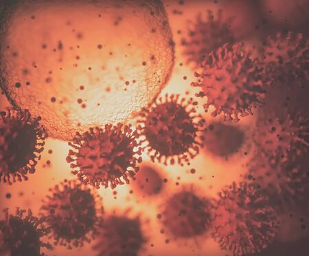 Viral particle is made up of a nucleus of nucleic acid (DNA or RNA) surrounded by a protein coat.の写真素材