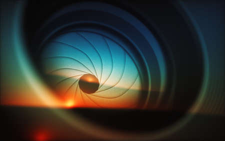Macro photography from inside an objective lens and its details like the diaphragm blades....