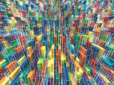 Abstract and colorful background image. Geometric shapes and lines scattered randomly in concept of complexity. 3D illustration.の写真素材