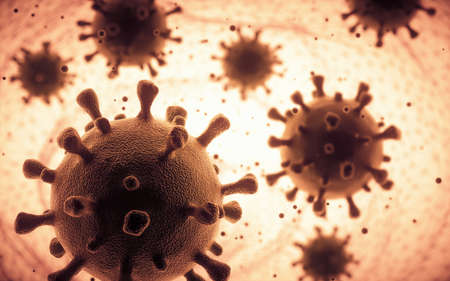 Covid-19, Coronavirus. Several covid-19 viruses infecting the human organism. Concept image of the...