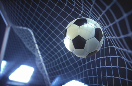 Soccer ball, scoring the goal and moving the net.の写真素材