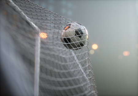 Soccer ball, scoring the goal and moving the net. 3D illustration.の写真素材