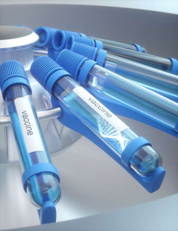 Test tube in centrifuge machine. Concept image of DNA testing in creating vaccines.の写真素材