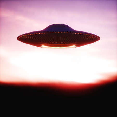 Unidentified flying object - UFO. Science Fiction, 3D illustration concept of ufology.の写真素材