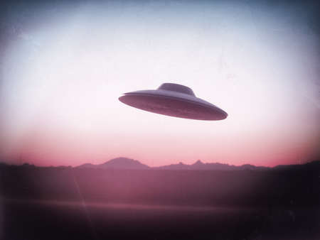 3D illustration, Unidentified Flying Object from the 60's and 70's photographic film style.の写真素材