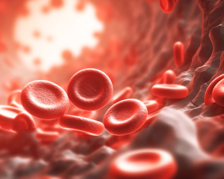 Concept image of red blood cells. 3D image concept of health and problems involving blood circulation.の写真素材