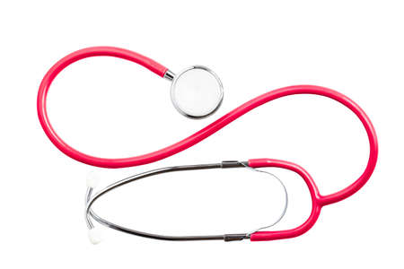 Red Stethoscope isolated on white background.の写真素材
