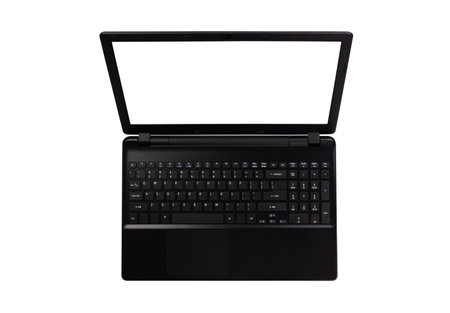 Computer laptop with blank screen isolated on white background with clipping path.の写真素材
