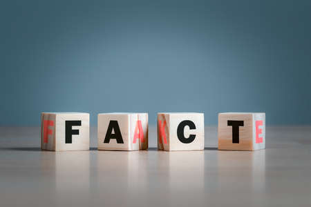 Fact or Fake concept, Wooden block form the words fact and fake, April fools day.の写真素材