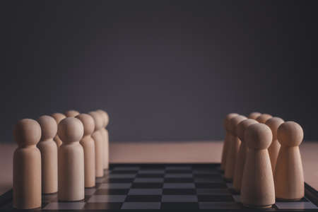 Negotiation facing of two teams, Disregard neglect gender discrimination of women in business and professional occupation sphere, Negotiating  business competition concept.の写真素材