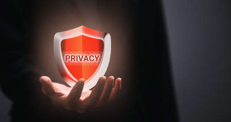 Hand holding safety shield, Secure verification method, Concept cyber security safe data protection...