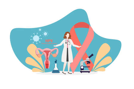 HPV (Human Papillomavirus) Doctor diagnosis, Cervical cancer early diagnostics and checkup.のイラスト素材