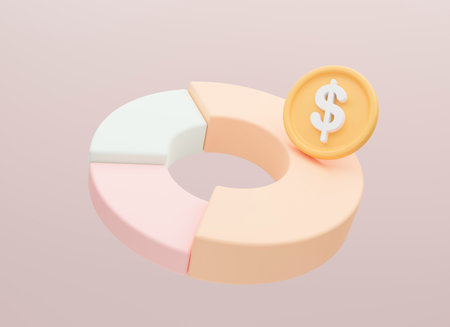 Gold Coin and Pie chart. Business growth graph concept. 3d rendering illustration.の写真素材