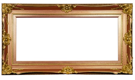 Vintage gold picture frame, isolated on whiteの写真素材