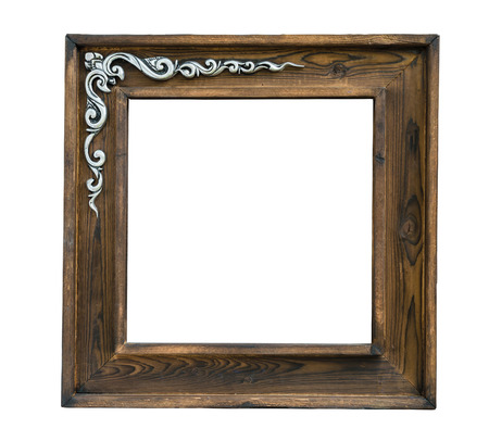 Vintage wooden frame isolated on white background with clipping path の写真素材